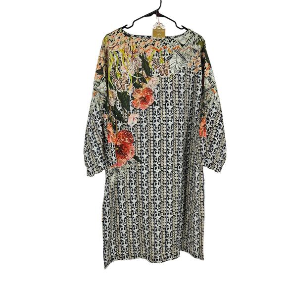 Kayseria Pret Shift Dress Black Green Floral 3/4 Sleeve Tunic Mini NWT Size 16 - Picture 7 of 7